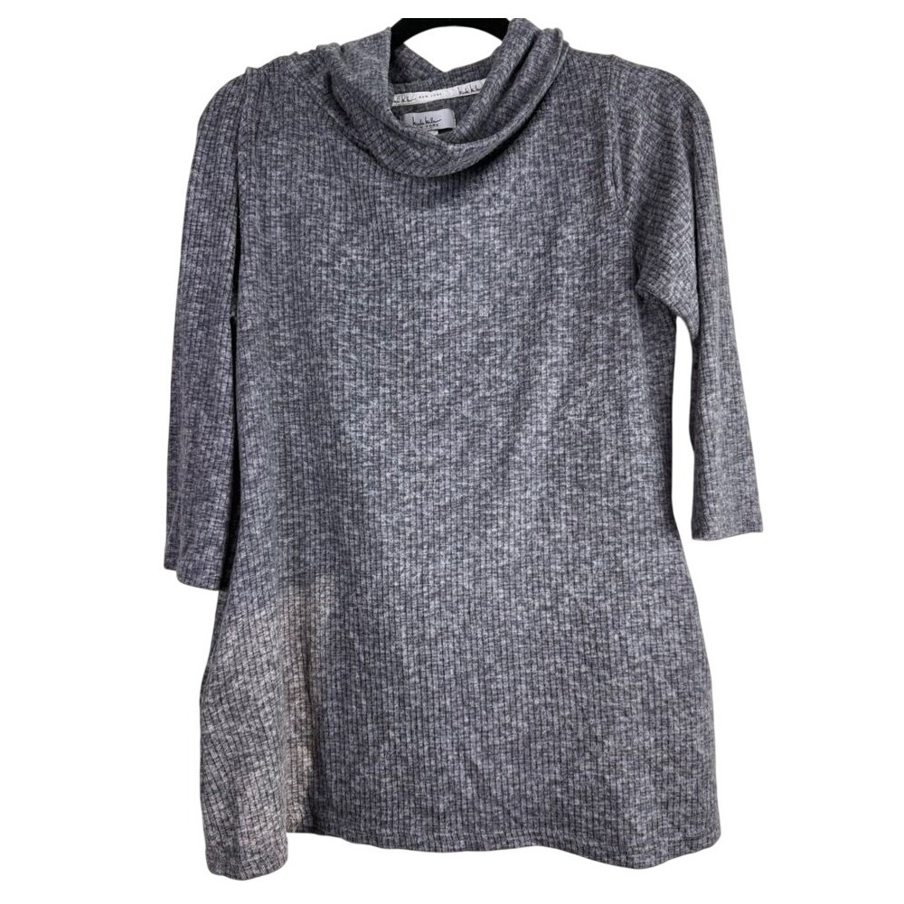 Nicole Miller‎ Gray Ribbed Cowl Neck Tunic Sweater Cozy Cabincore Pockets M